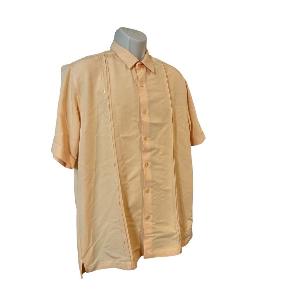 Cubavera Short Sleeve Double Tuck Embroidered Panel Shirt, Polyester Size Large - Picture 2 of 10